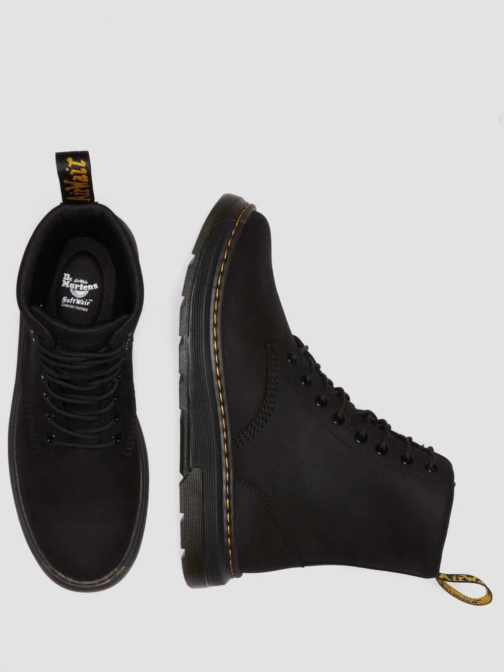 Dr. Martens Crewson Kids Black Combat Boots with Yellow unisex size US 4 M